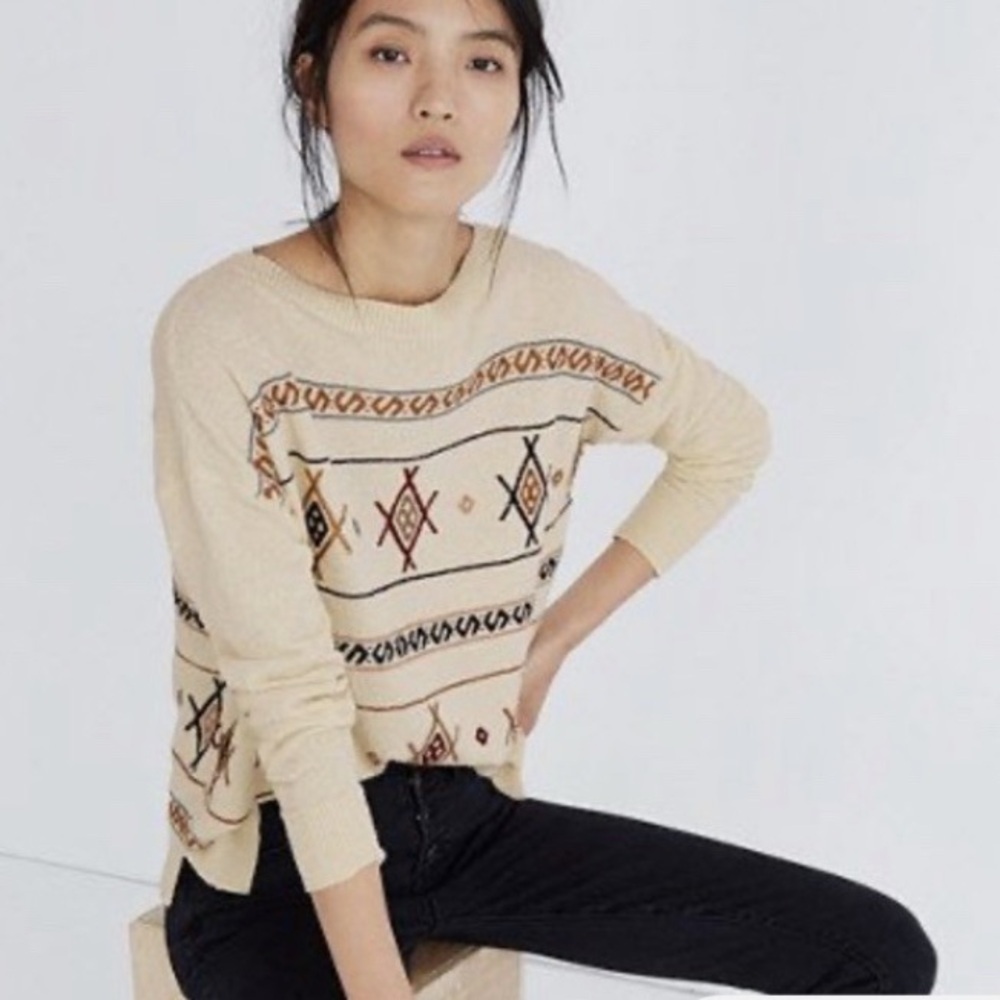 Made well reseda eggshell Cream aztex tribal Patterned scoop neck Sweater size s